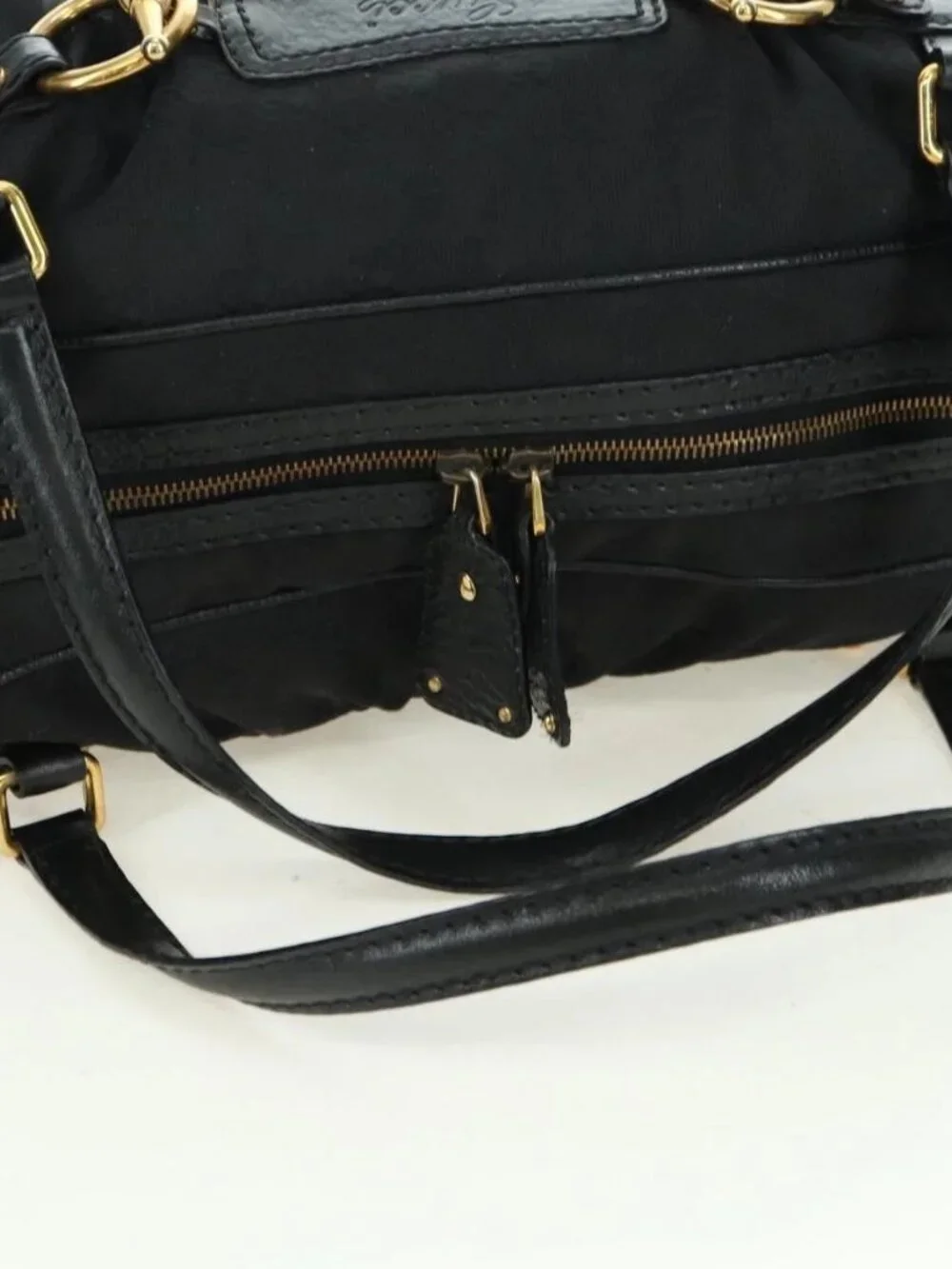 GUCCI GG Canvas Hand Bag Black Gold 211967 Auth